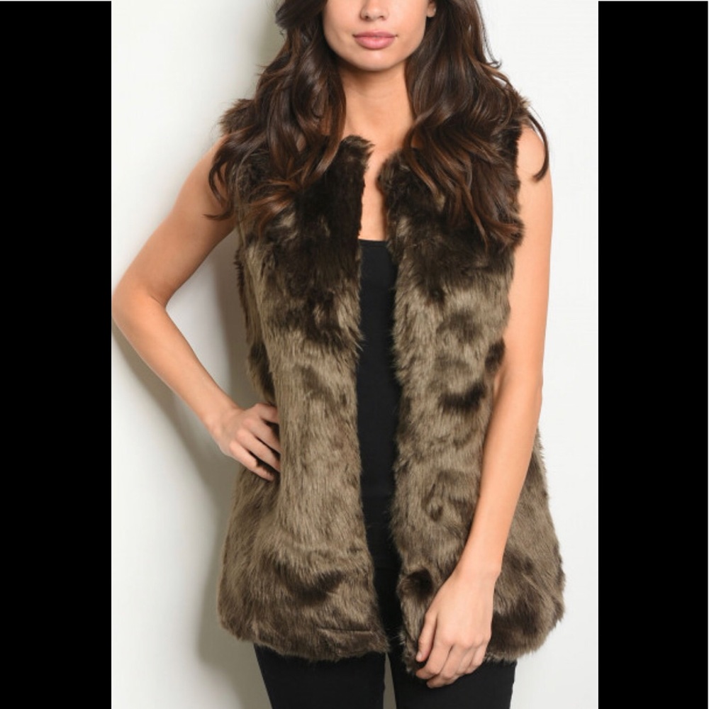 BROWN FAUX FUR VEST